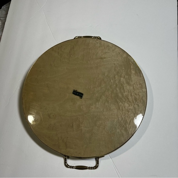 Italian Marquetry Inlaid Wooden Serving/Vanity Tray Floral w Brass Vintage 1950s - Picture 5 of 7